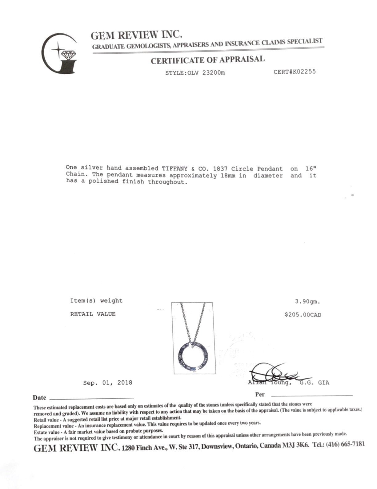 Tiffany & Co. 1837 Circle Pendant Necklace