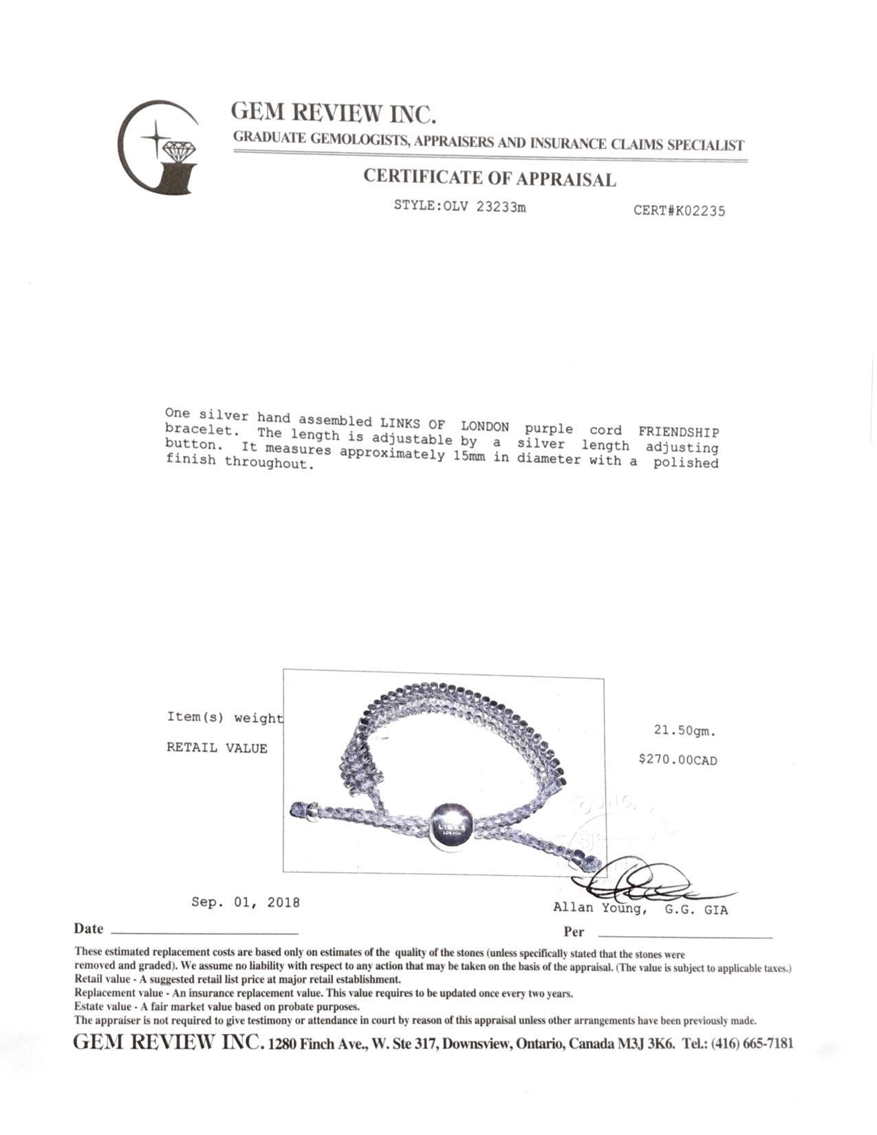 Links of London Purple Friendship Bracelet