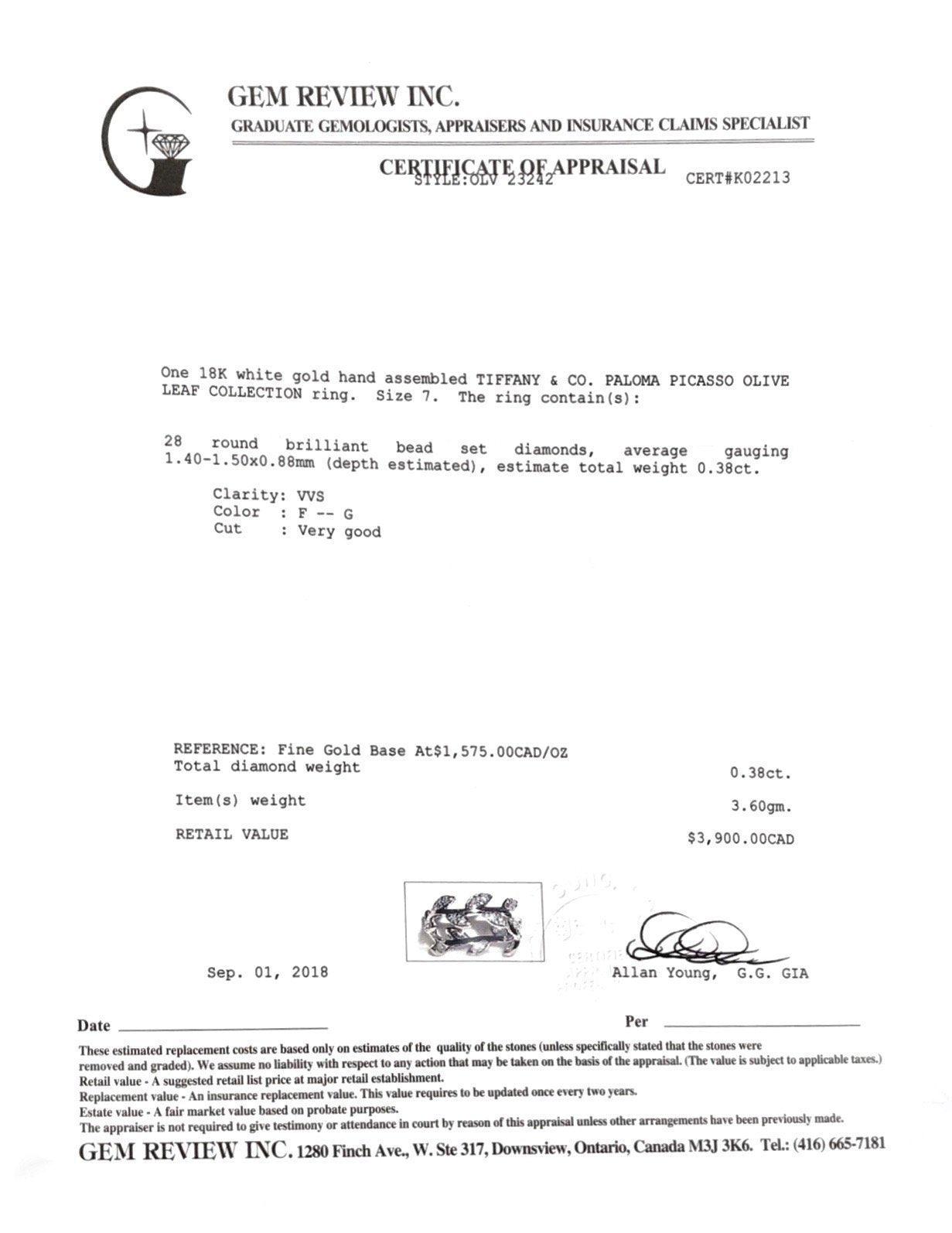 Tiffany & Co. Paloma Picasso Olive Leaf Ring with Diamonds