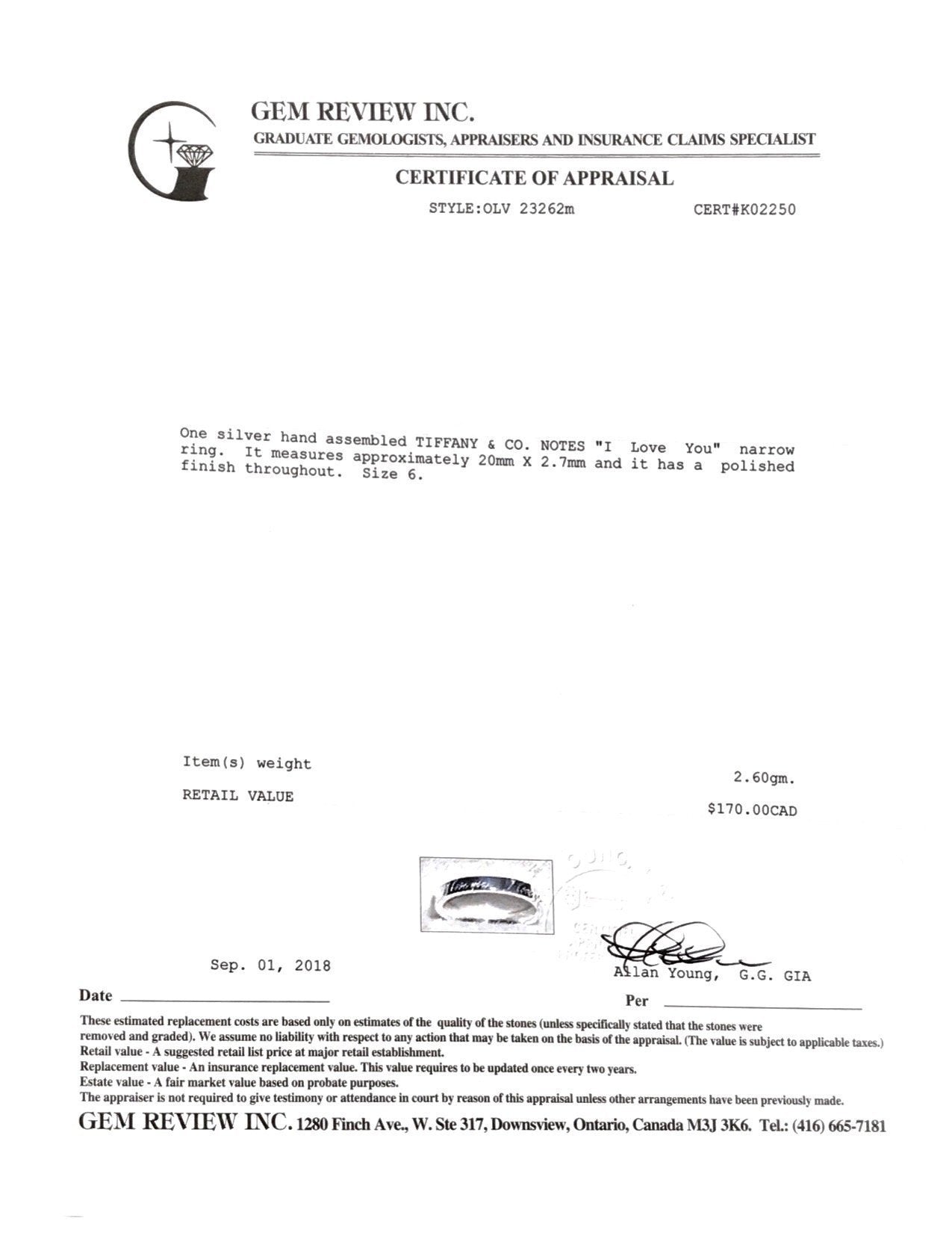 Tiffany & Co. Notes "I Love You" Ring