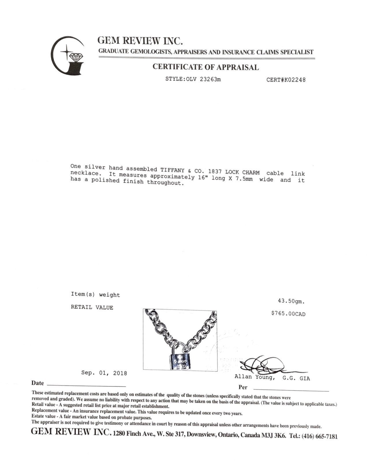 Tiffany & Co. 1837 Lock Pendant Necklace