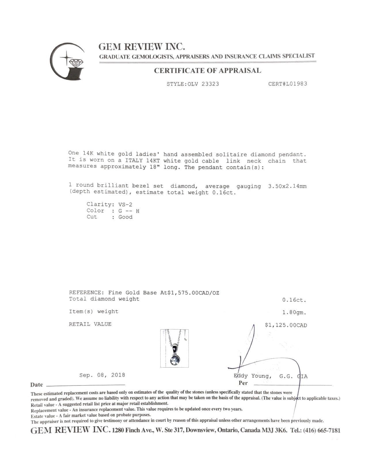 Bezel Set Diamond Solitaire Pendant Necklace