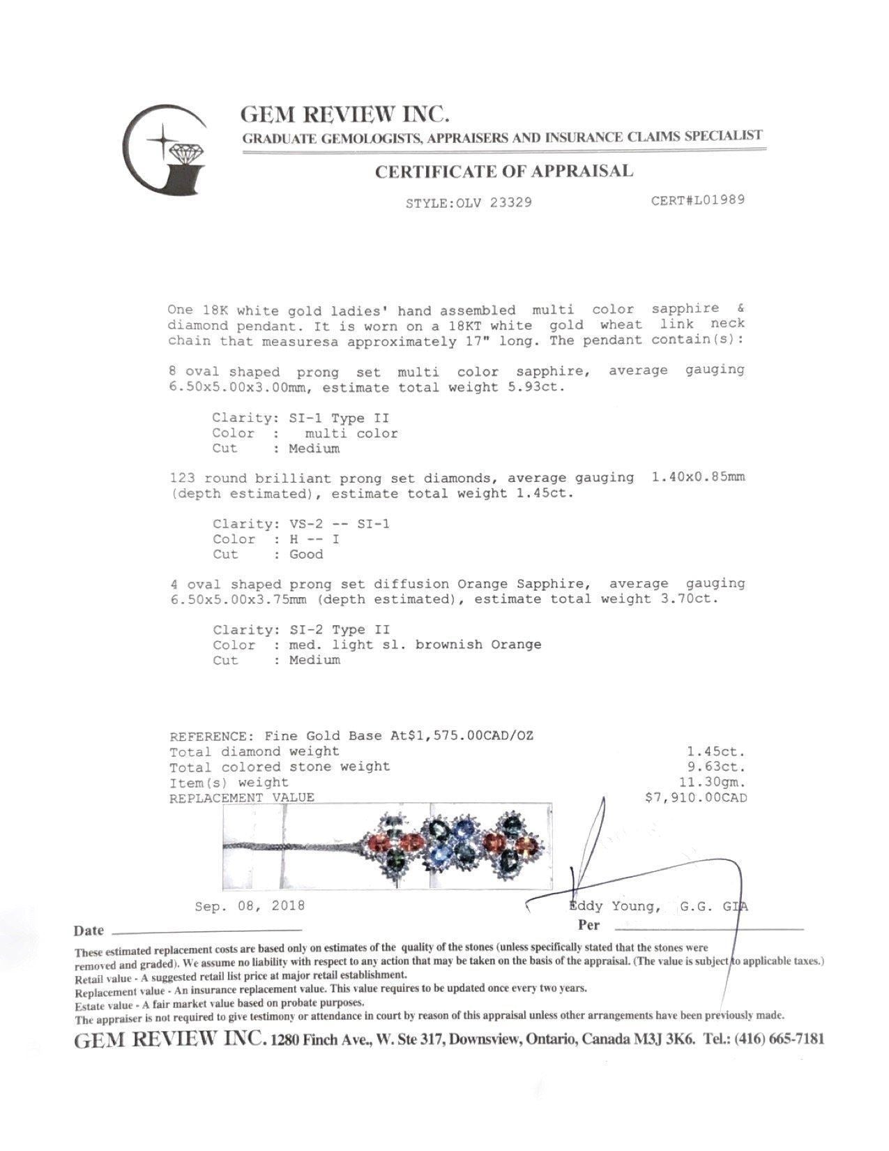 Multi Colour Sapphire and Diamond Pendant Necklace