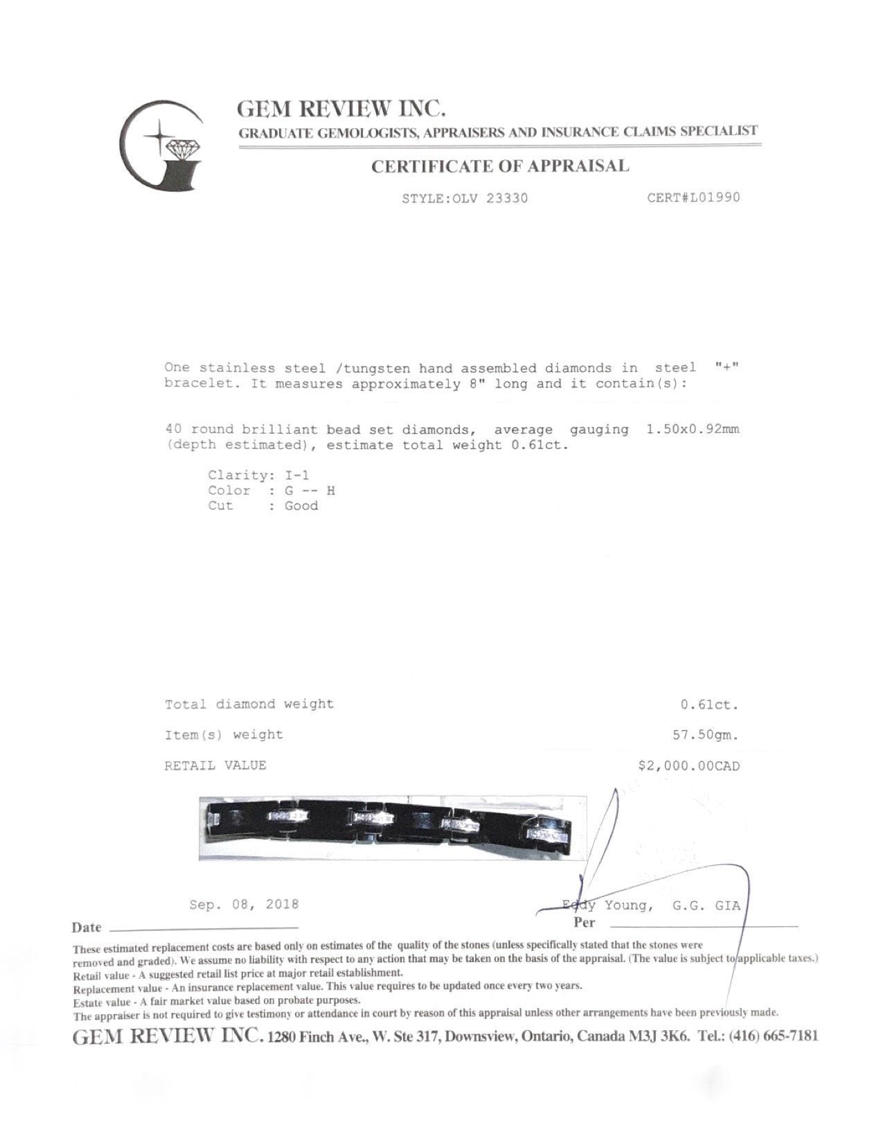 Stainless Steel and Tungsten Diamond Link Bracelet