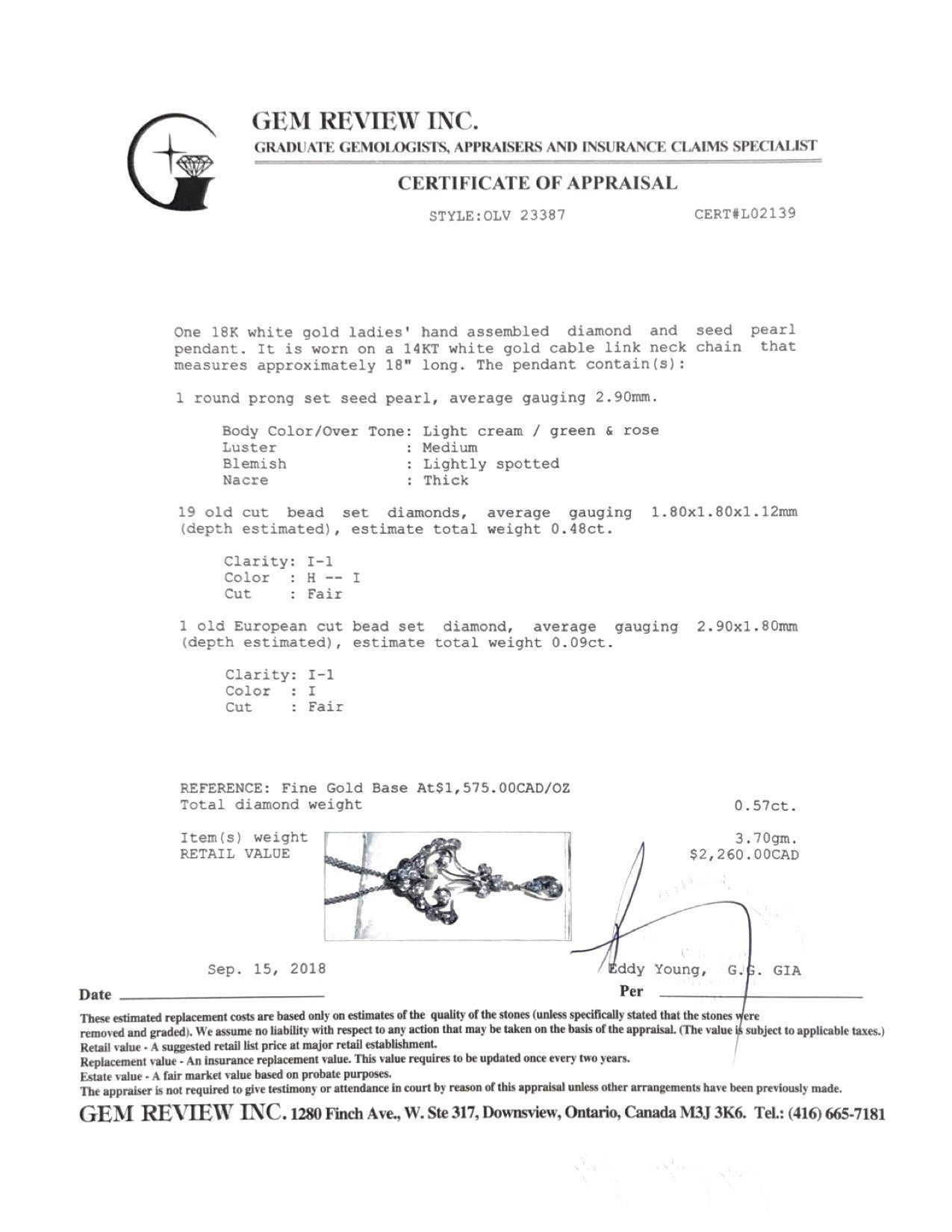 Antique Diamond and Seed Pearl Pendant Necklace