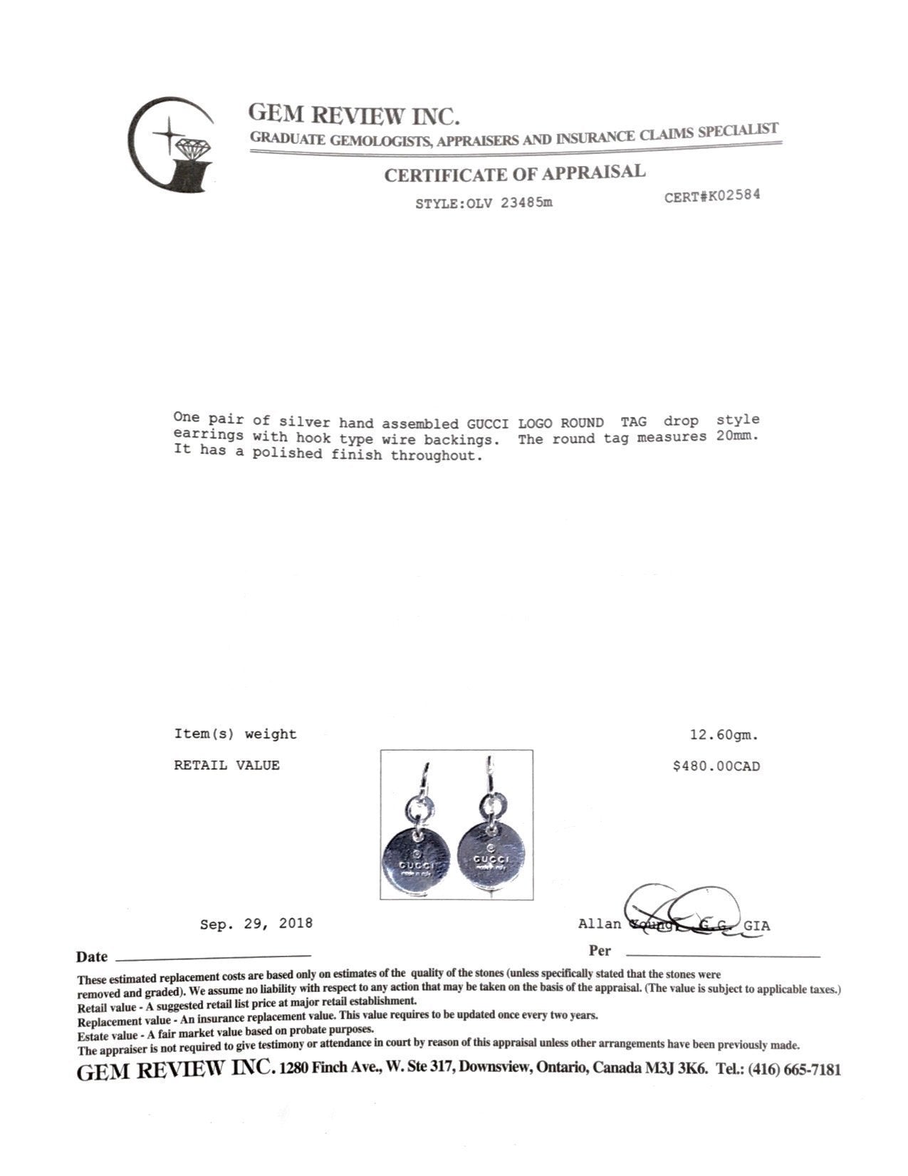 Gucci Logo Round Tag Drop Earrings