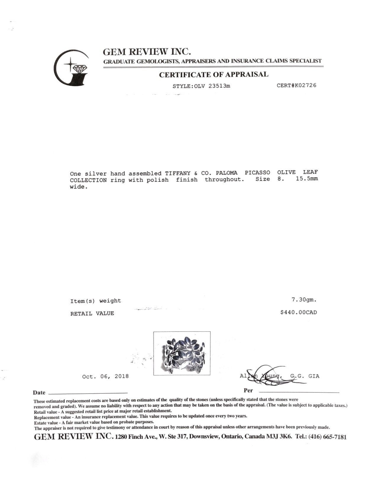 Tiffany & Co. Paloma Picasso Olive Leaf Band Ring