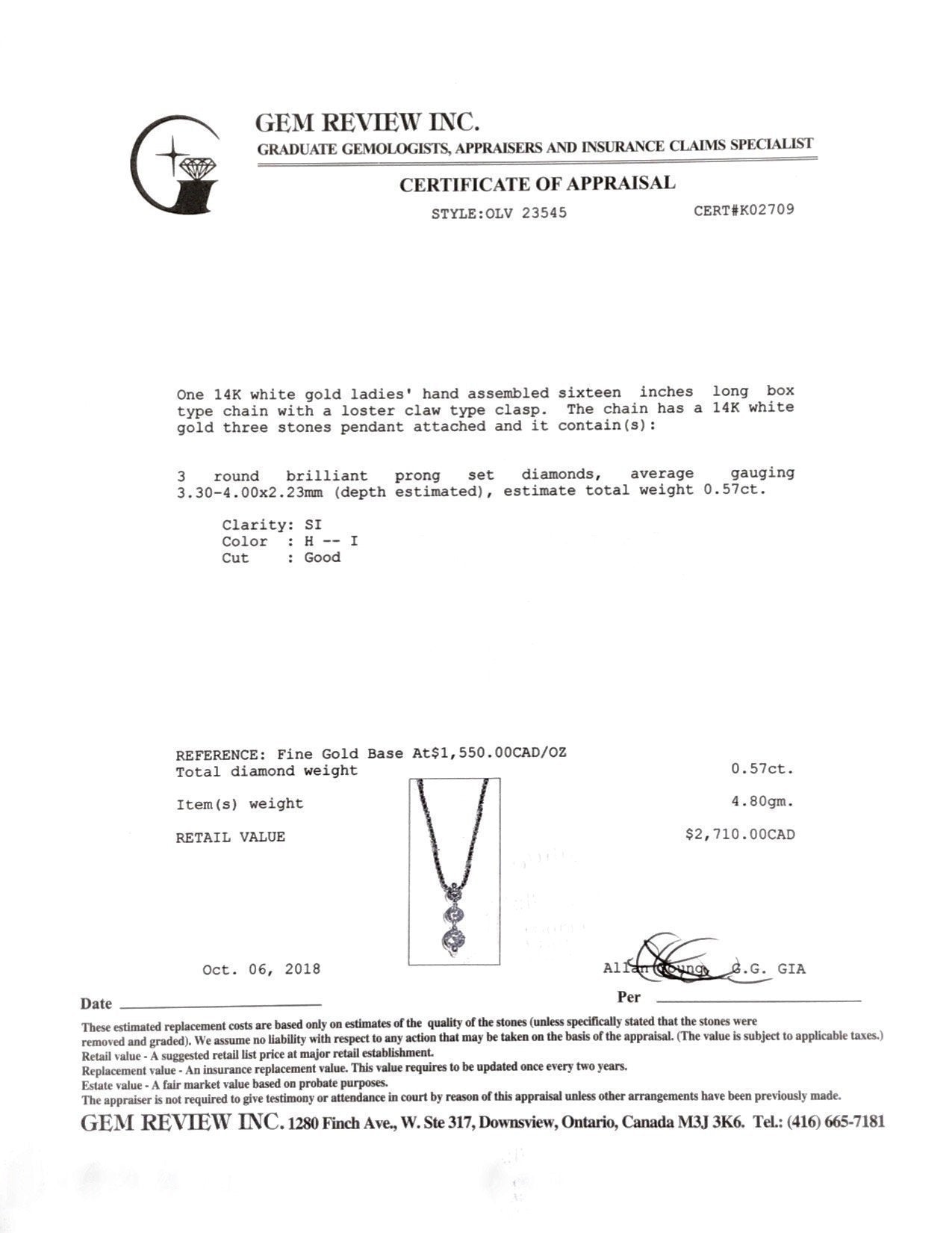 Three Stone Diamond Drop Pendant Necklace