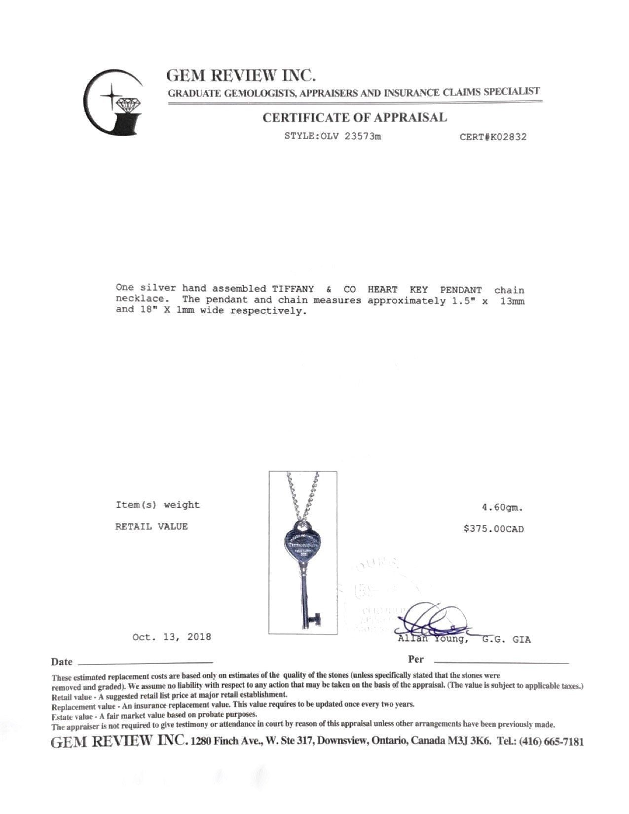 Tiffany & Co. Return to Tiffany Heart Key Pendant Necklace