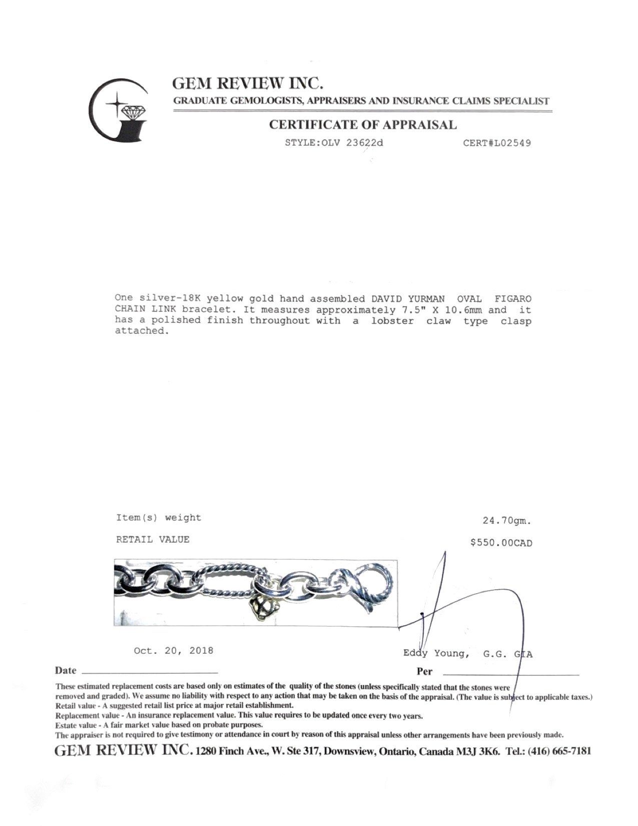 David Yurman Oval Figaro Chain Link Bracelet