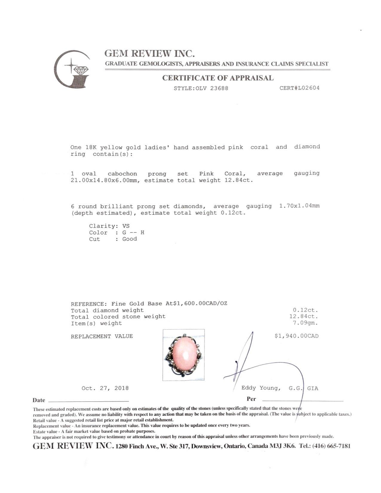 Pink Coral and Diamond Ring