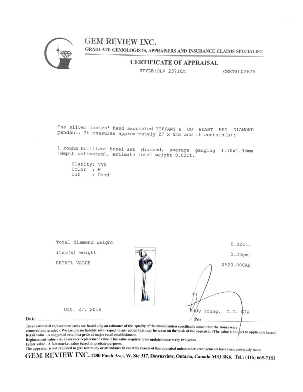 Tiffany & Co. Mini Heart Key Pendant with Diamond