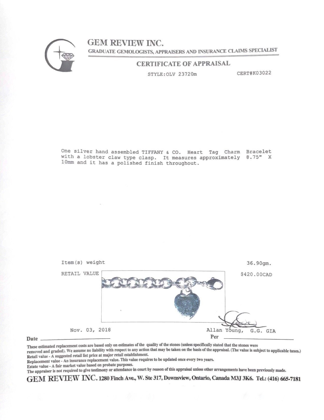 Tiffany & Co. Heart Tag Charm Bracelet