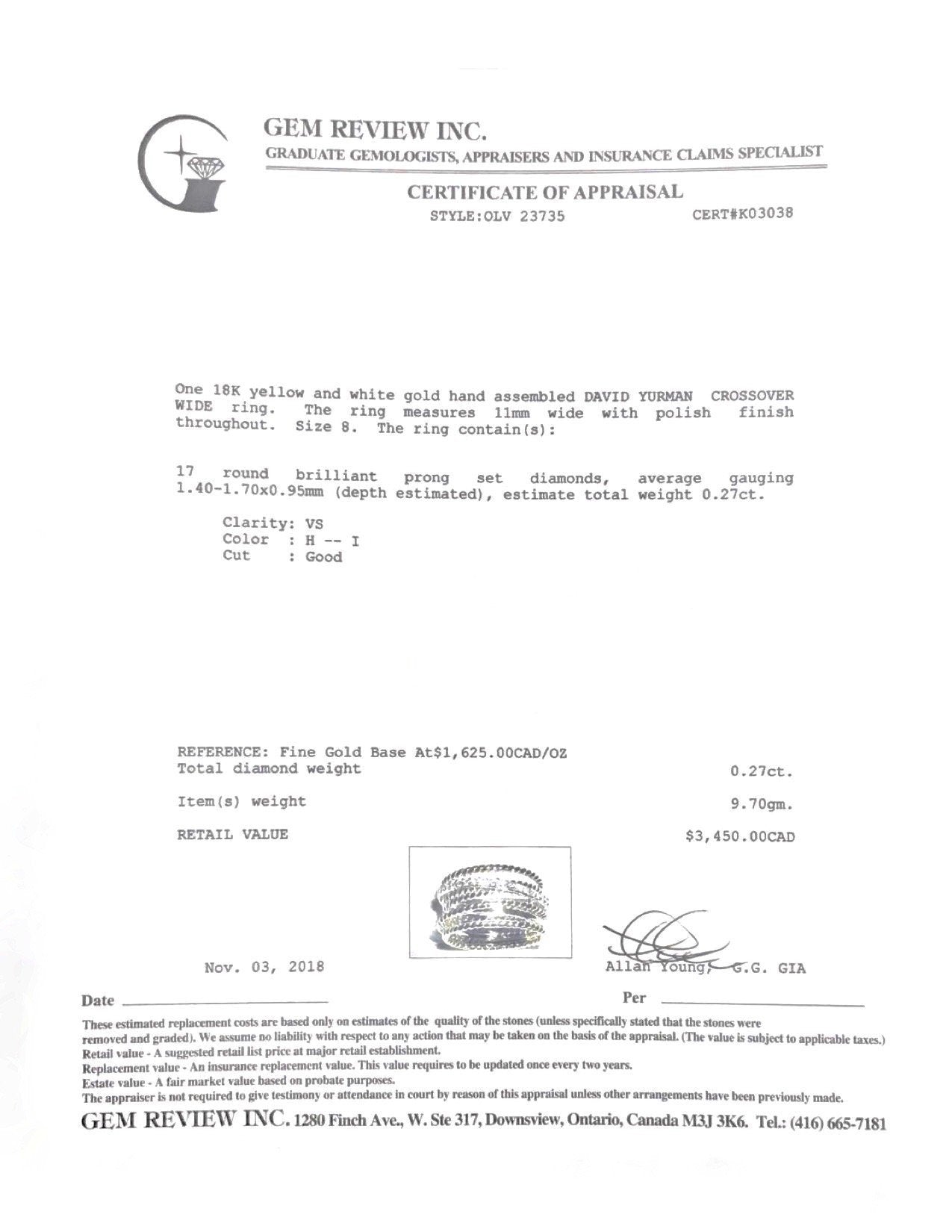 David Yurman Gold Crossover Wide Ring with Diamonds