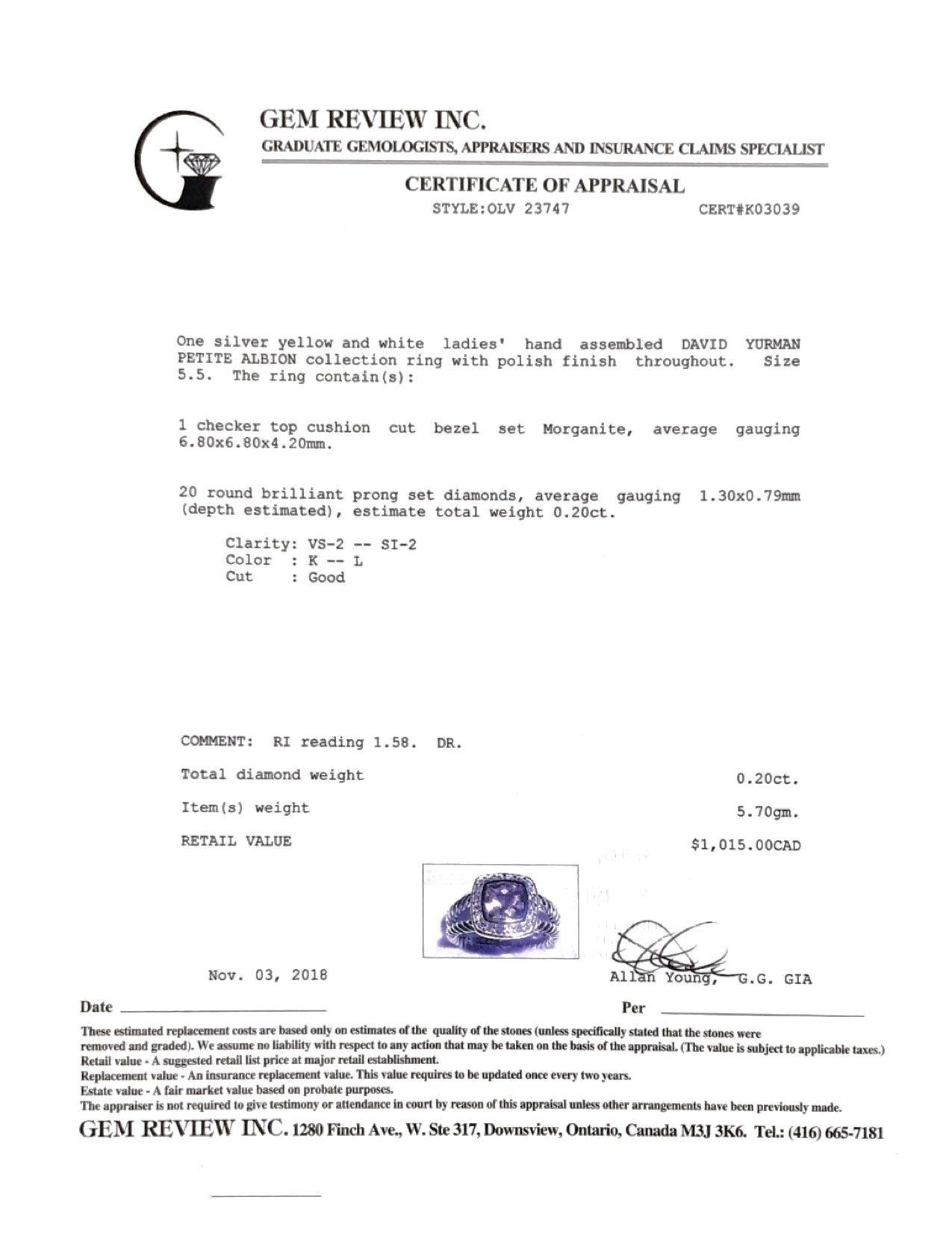 David Yurman Petite Albion Ring with Morganite and Diamonds