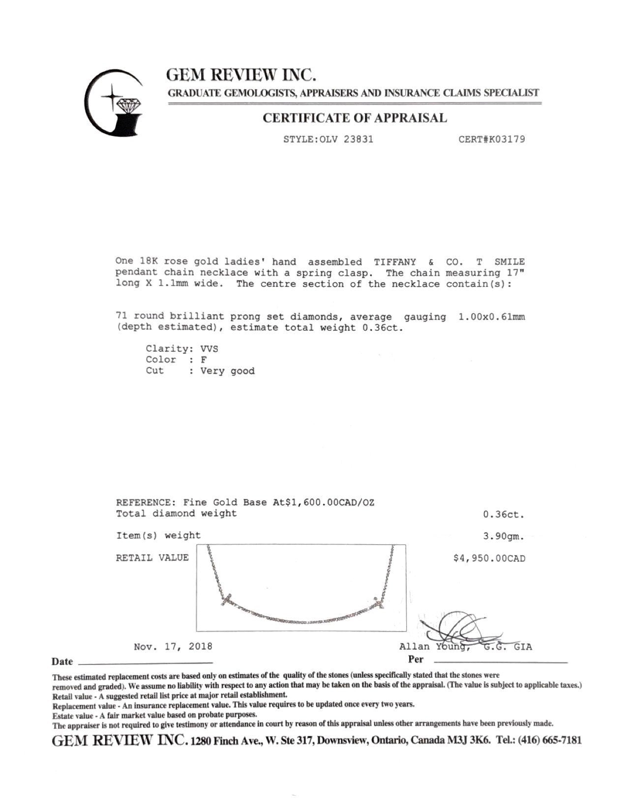 Tiffany & Co. Diamond T Smile Pendant Necklace