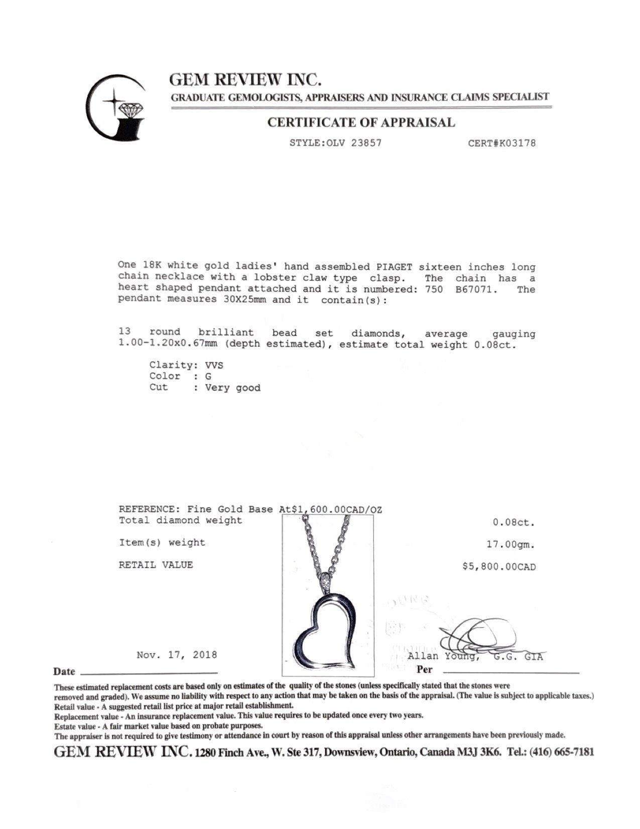 Piaget Heart Pendant Necklace with Diamonds