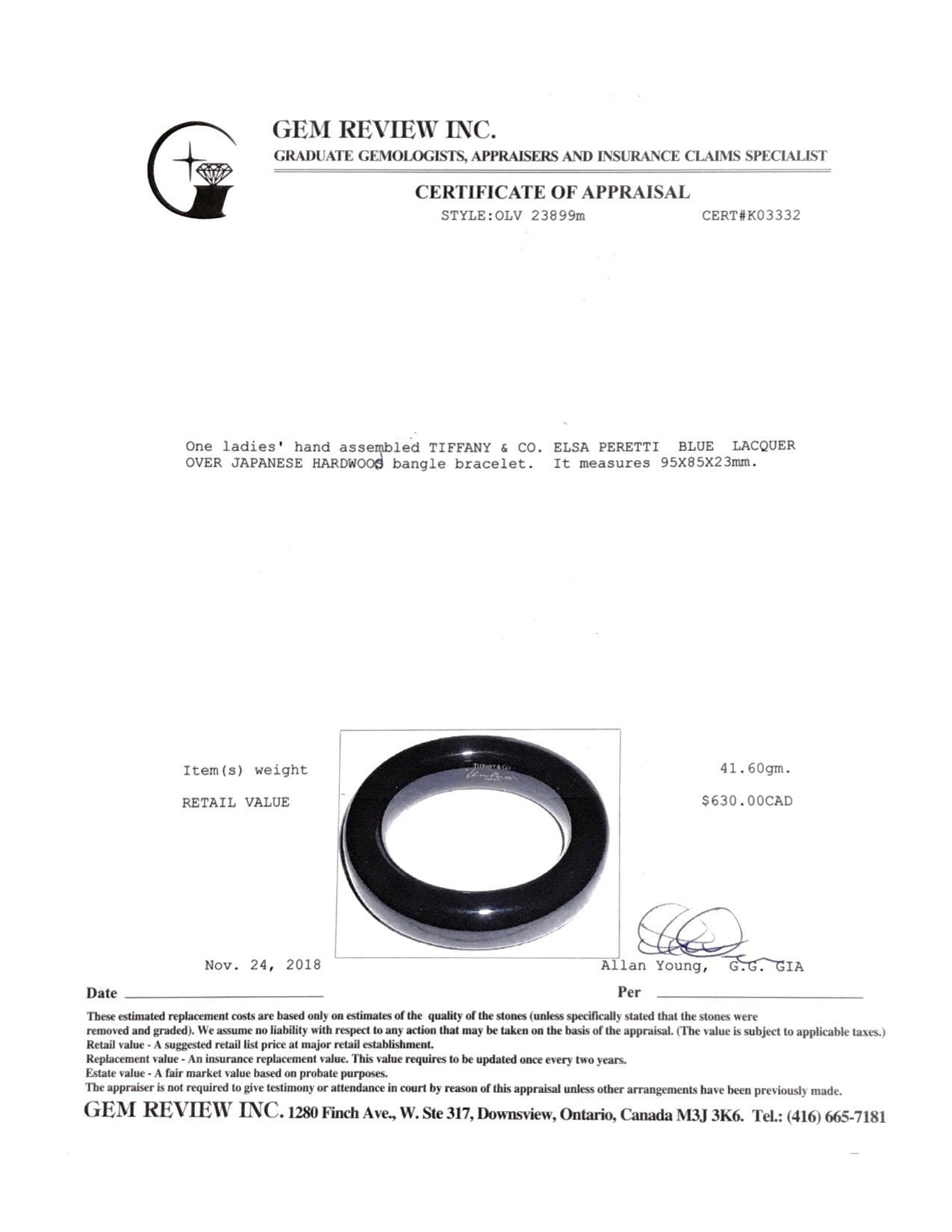 Tiffany & Co. Elsa Peretti Blue Lacquer Bangle Bracelet