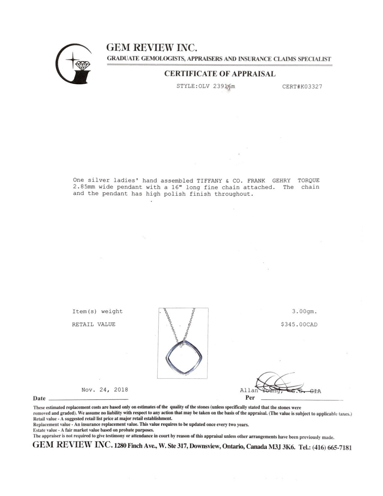 Tiffany & Co. Frank Gehry Torque Pendant Necklace