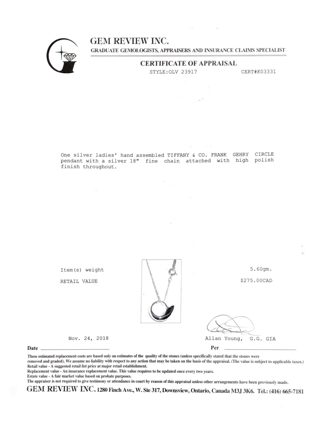 Tiffany & Co. Frank Gehry Fish Circle Pendant Necklace