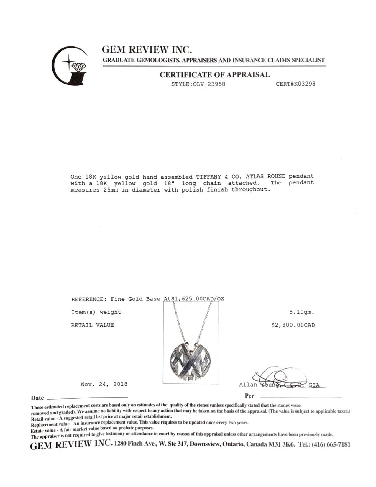 Tiffany & Co. Atlas Round Pendant Necklace