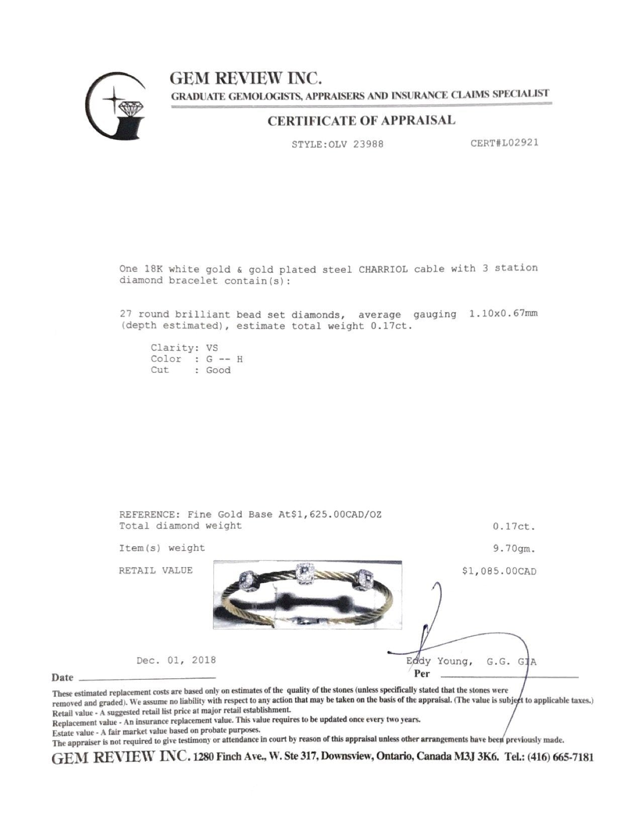 Charriol Diamond Three Station Cable Bracelet