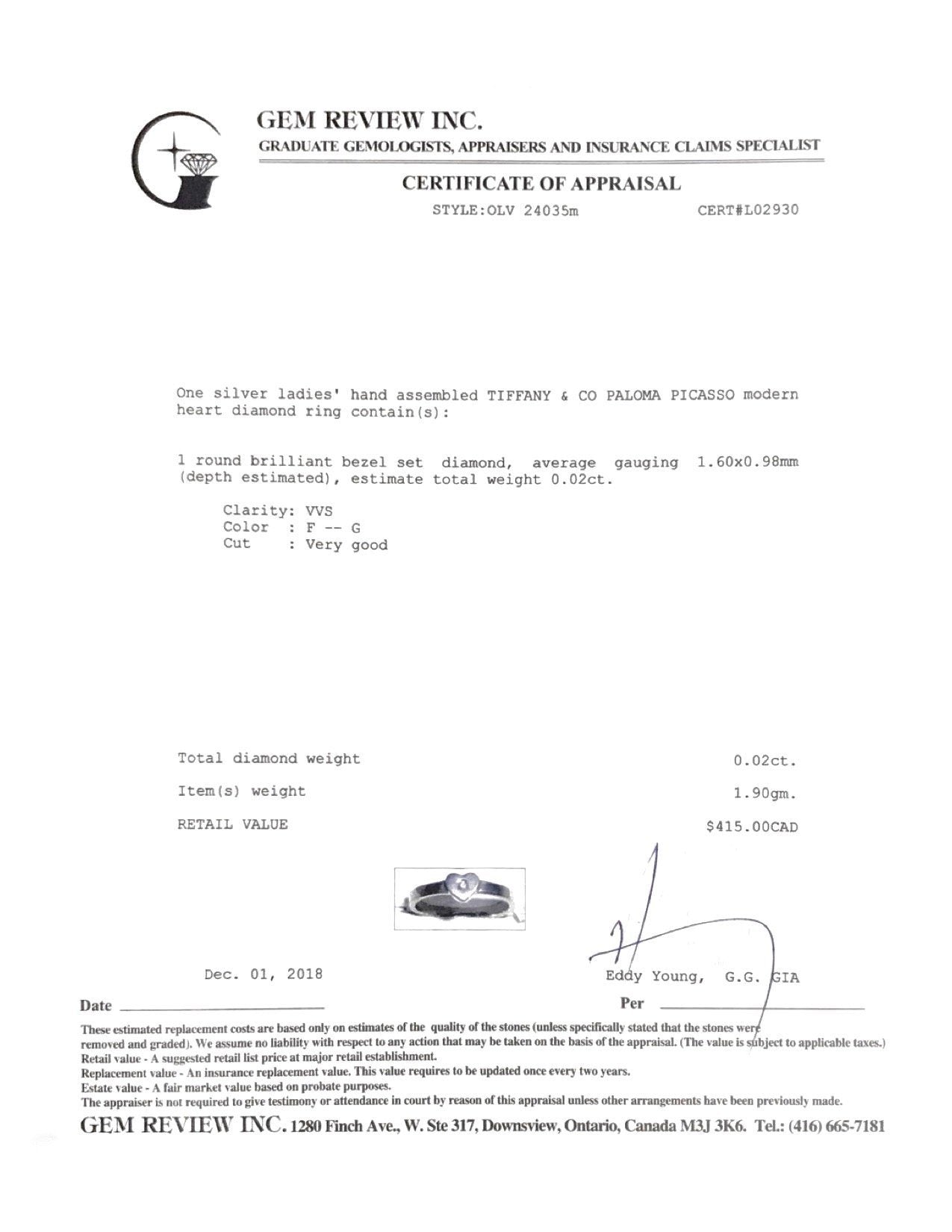 Tiffany & Co. Paloma Picasso Modern Heart Diamond Ring
