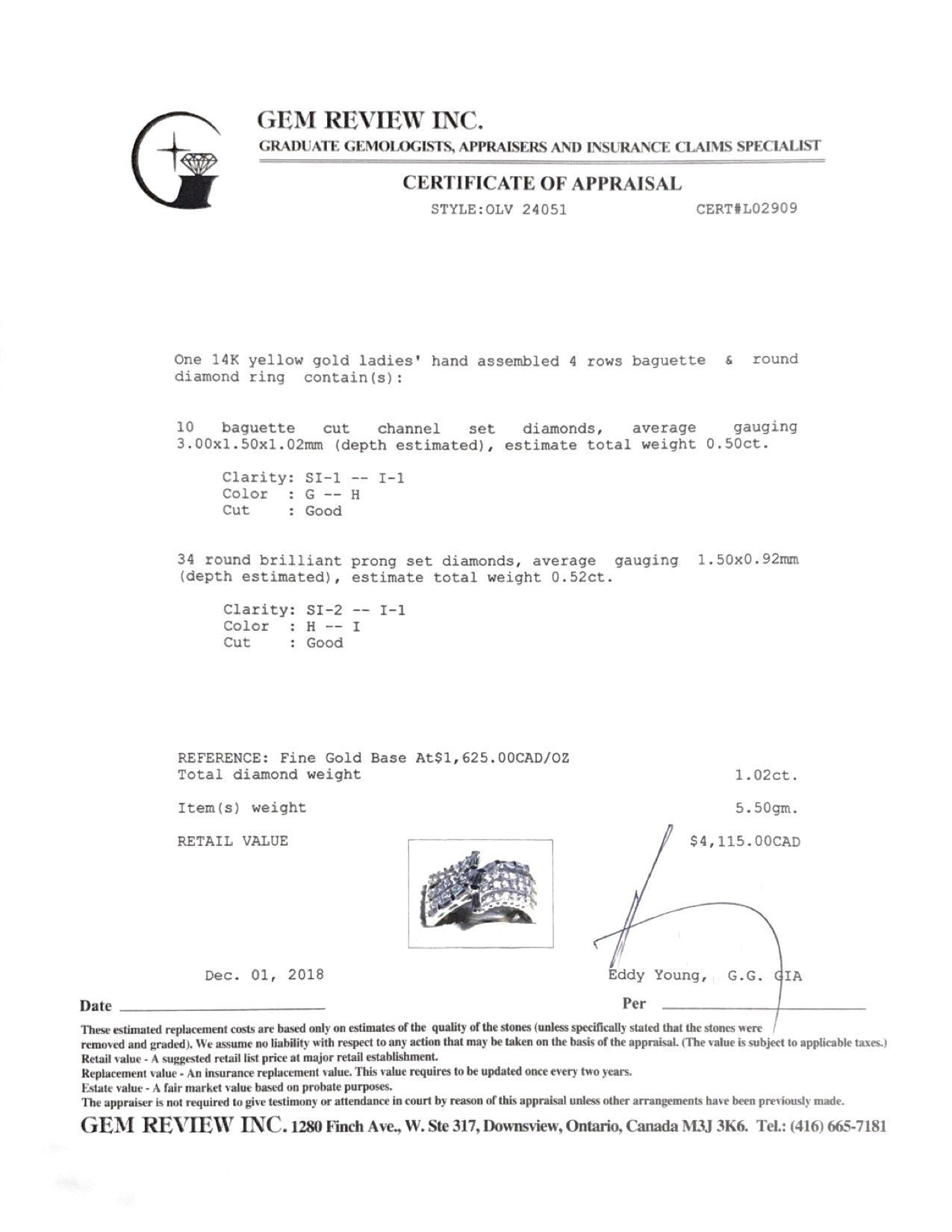 Four-Row Baguette and Round Cut Diamond Ring