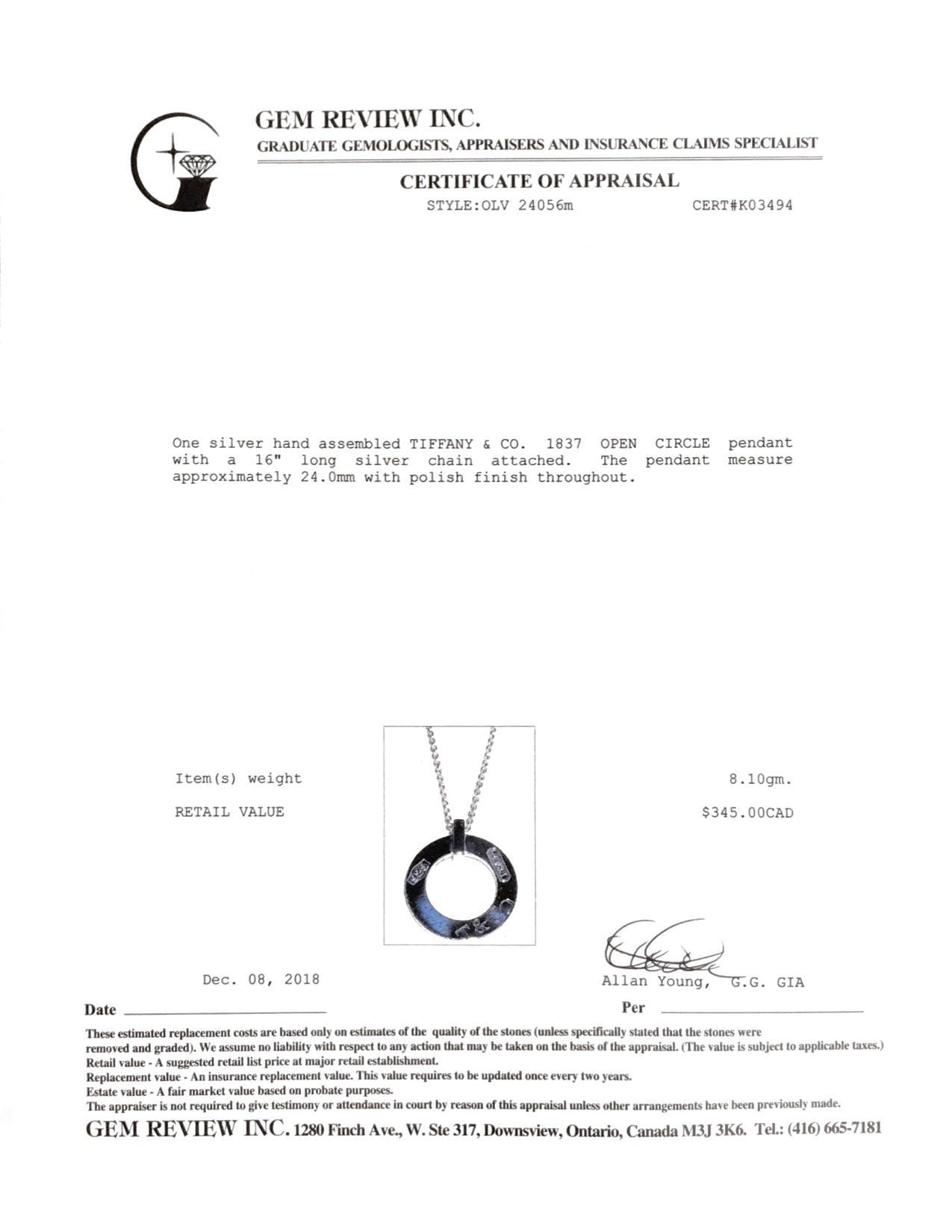 Tiffany & Co. 1837 Open Circle Pendant Necklace