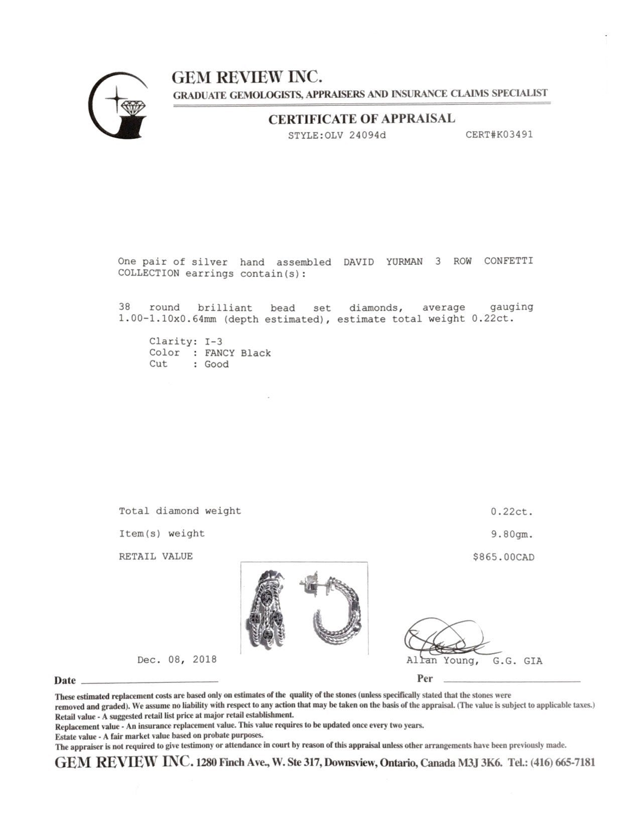 David Yurman Three-Row Confetti Earrings with Black Diamonds