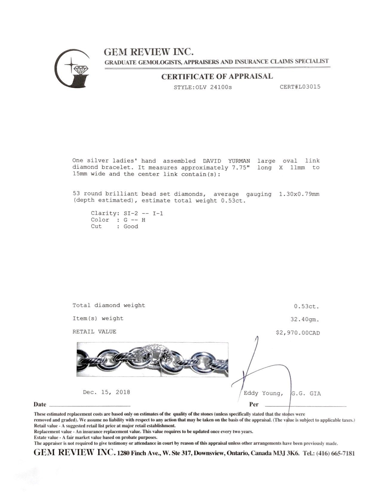 David Yurman Large Oval Link Bracelet with Diamonds