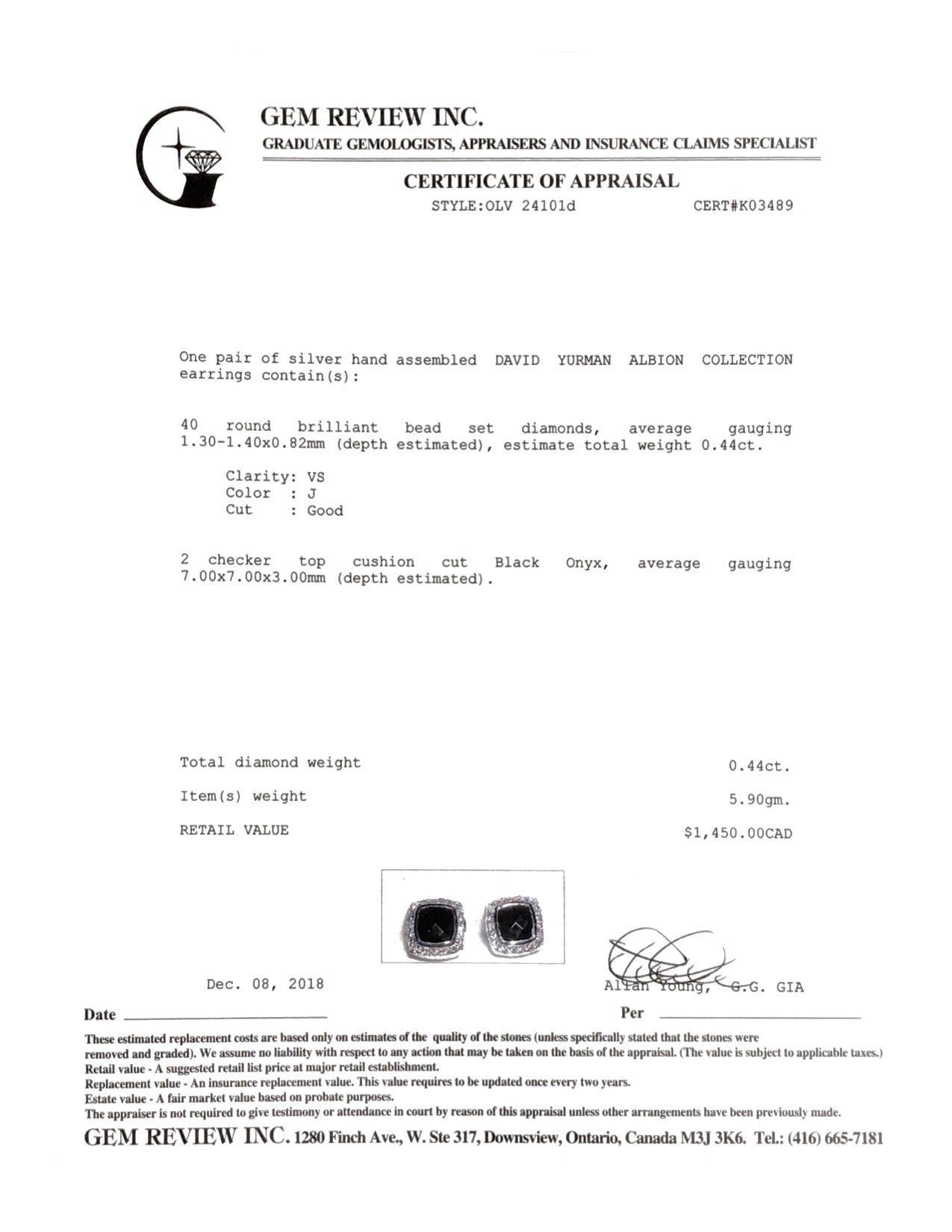 David Yurman Albion Earrings with Black Onyx and Diamonds