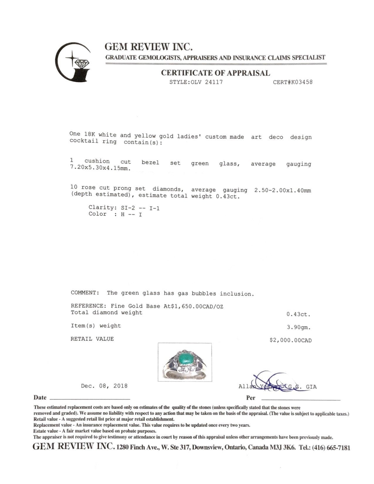 Antique Green Stone and Diamond Ring