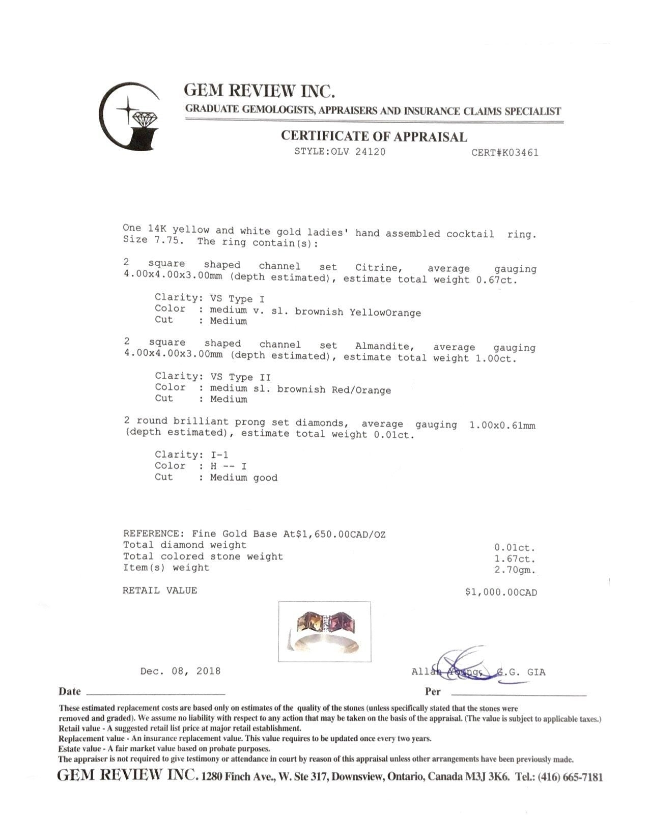 Citrine, Almandite, and Diamond Cocktail Ring