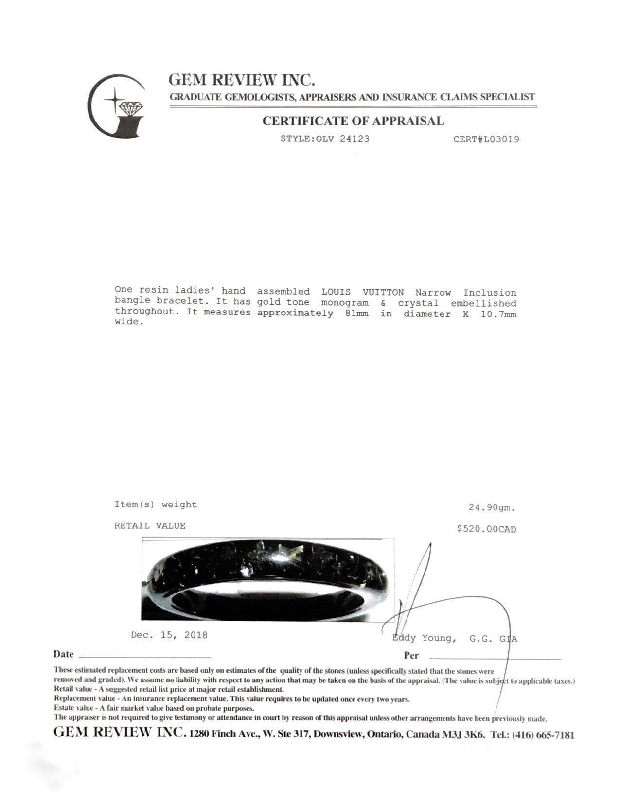 Louis Vuitton Monogram Narrow Inclusion Bangle Bracelet