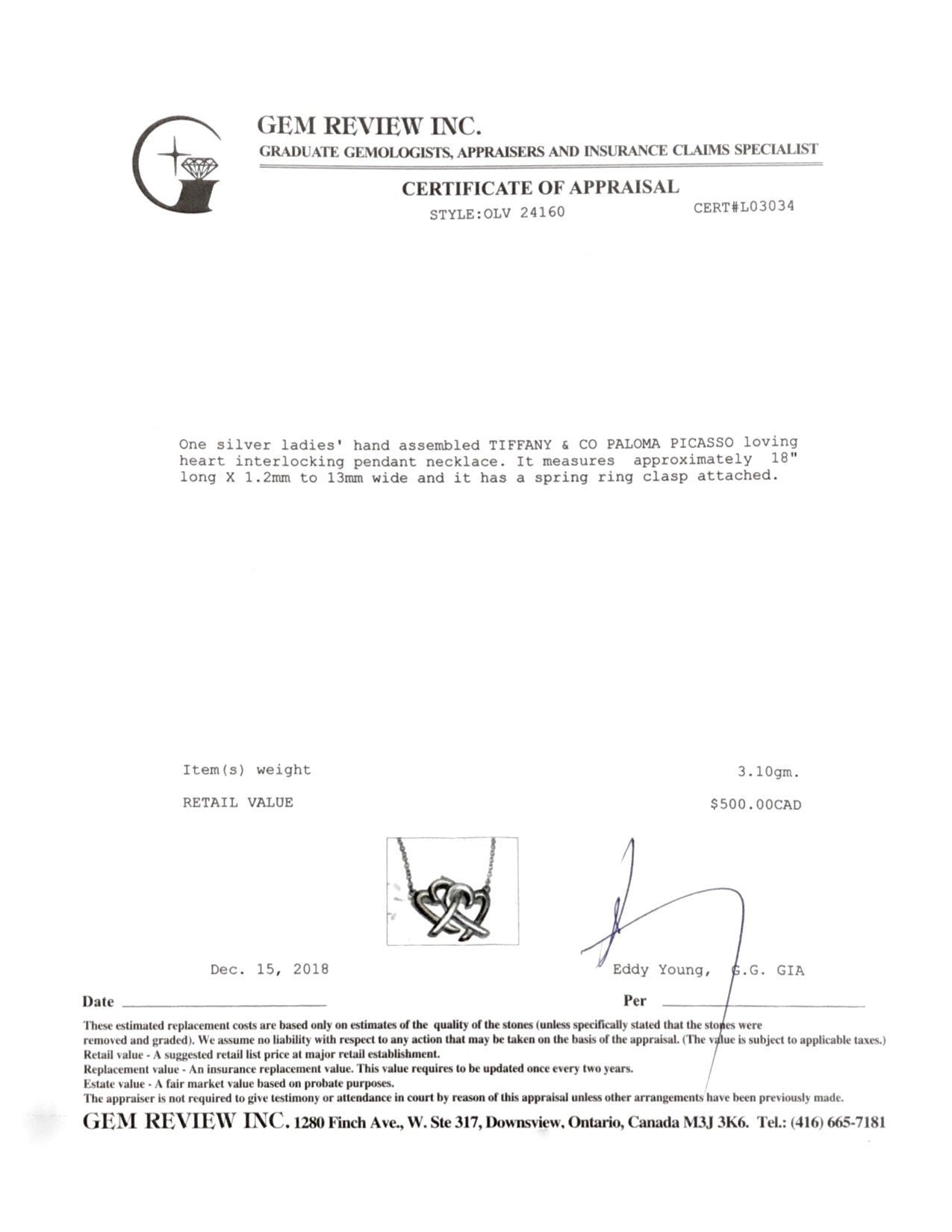 Tiffany & Co. Paloma Picasso Double Loving Heart Pendant Necklace