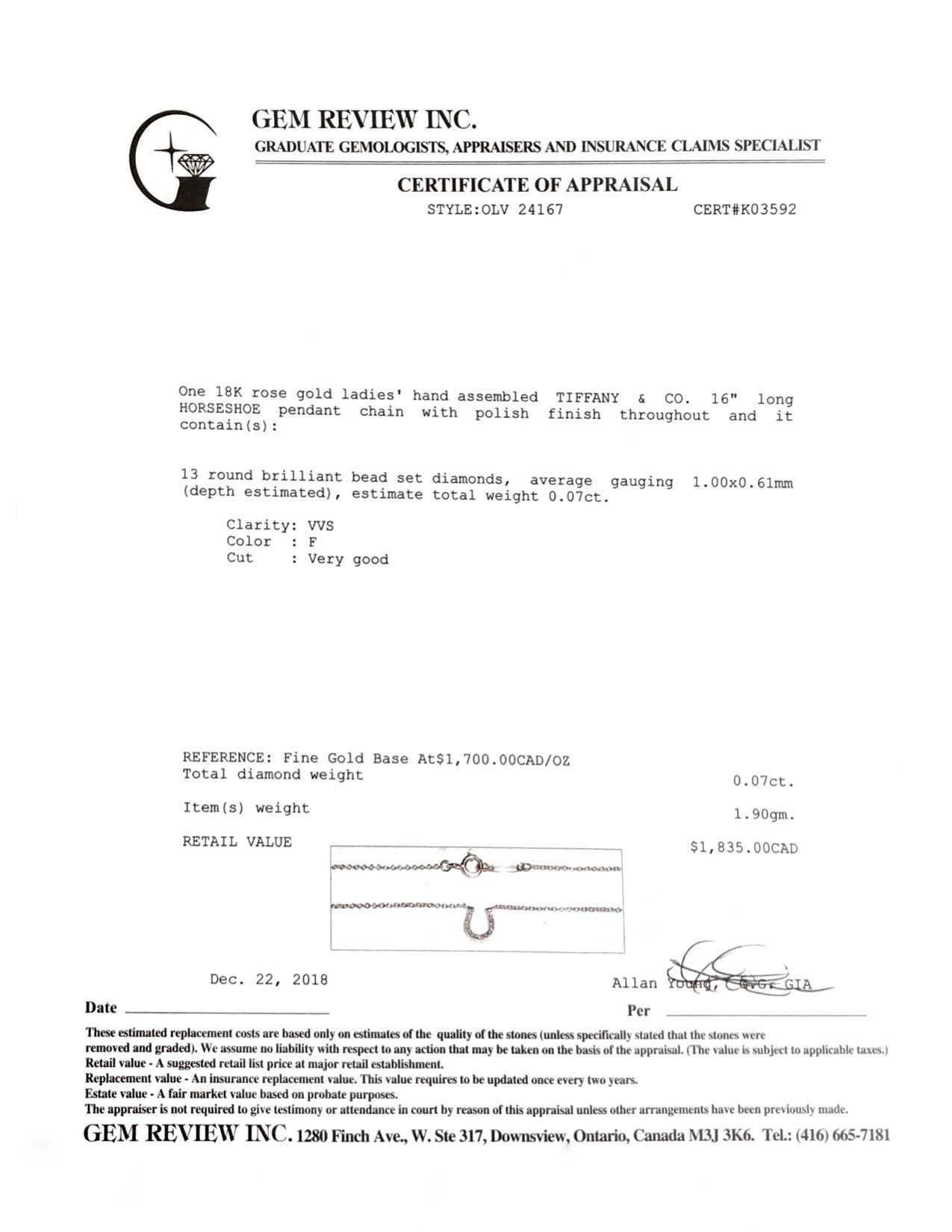 Tiffany & Co. Mini Horseshoe Pendant Necklace with Diamonds