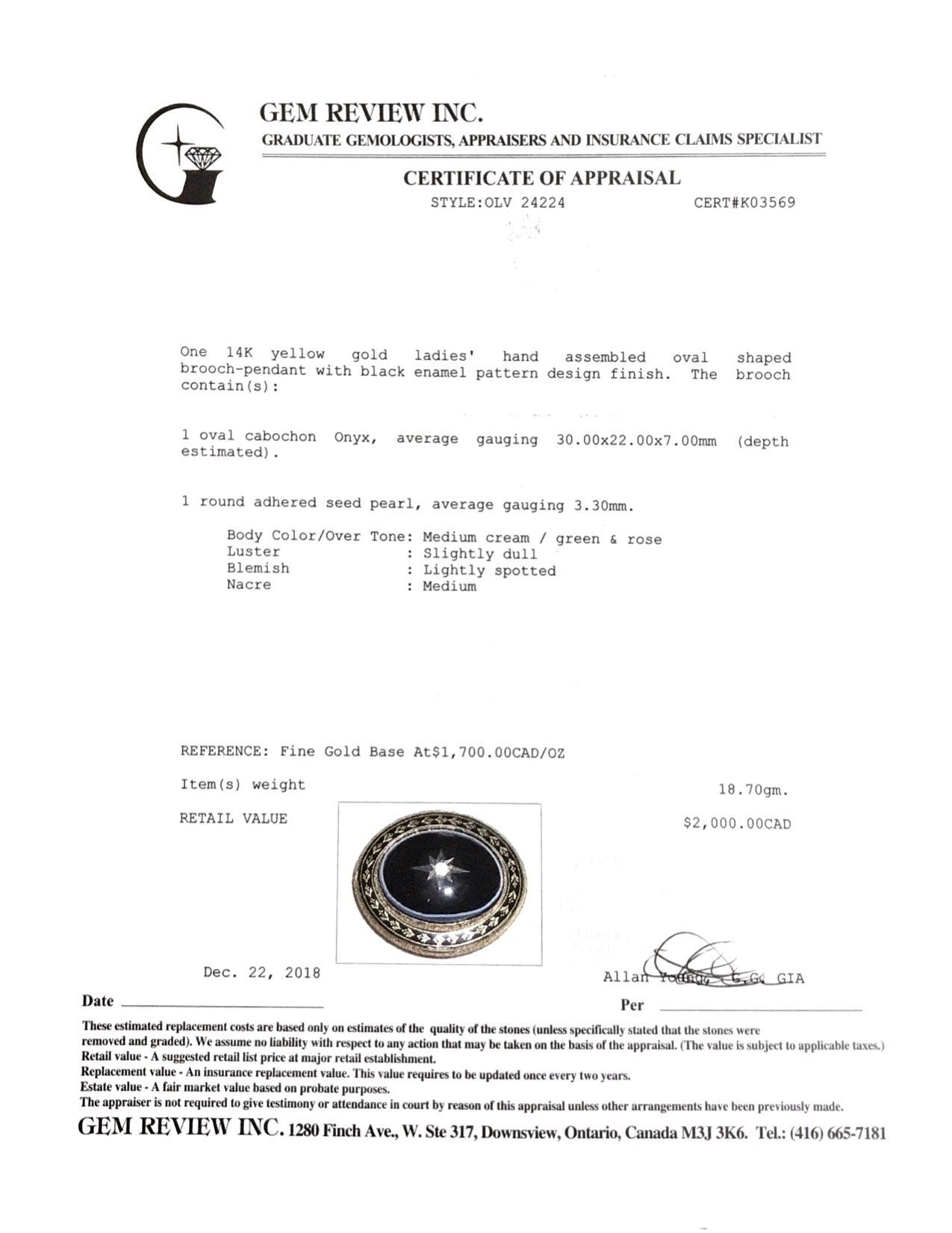 Antique Oval Brooch with Black Enamel and Cabochon Onyx