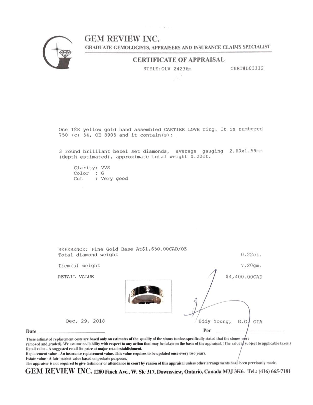 Cartier Love Ring with 3 Diamonds