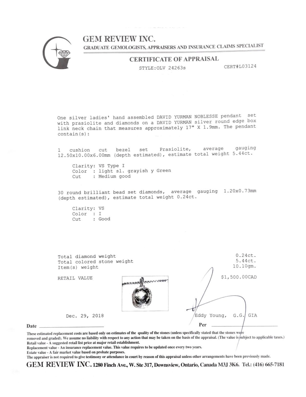 David Yurman Noblesse Pendant Necklace with Prasiolite and Diamonds