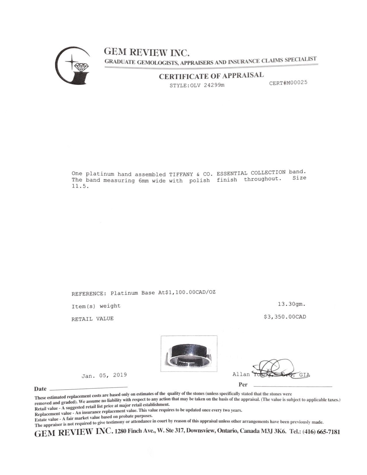 Tiffany & Co. Platinum Essential Band Ring