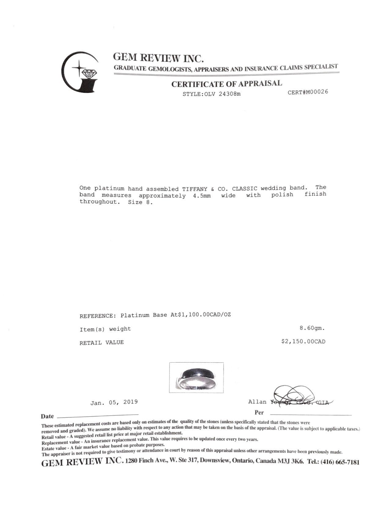 Tiffany & Co. Classic Platinum Band Ring