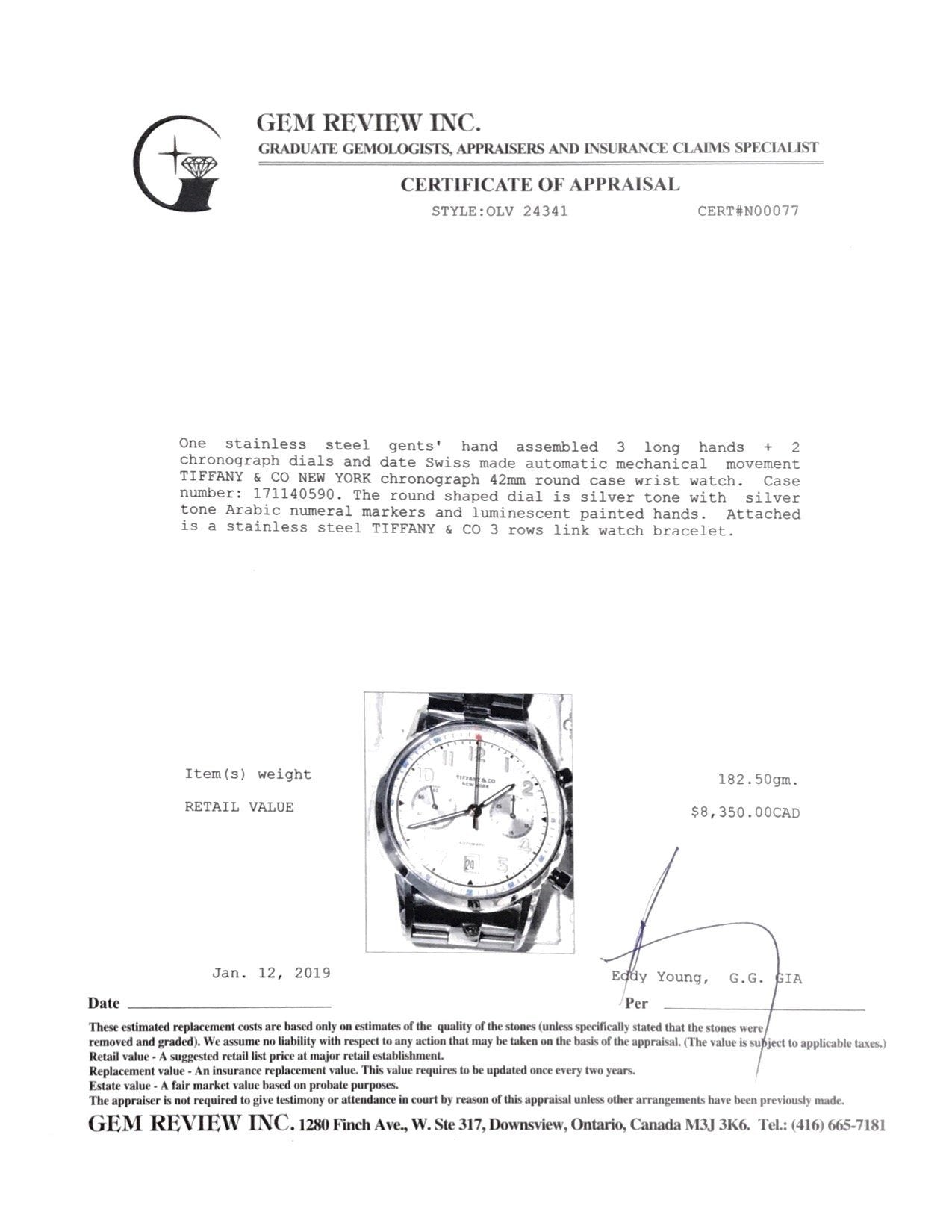 Tiffany & Co. 2018 CT60 Chronograph 42 mm Watch