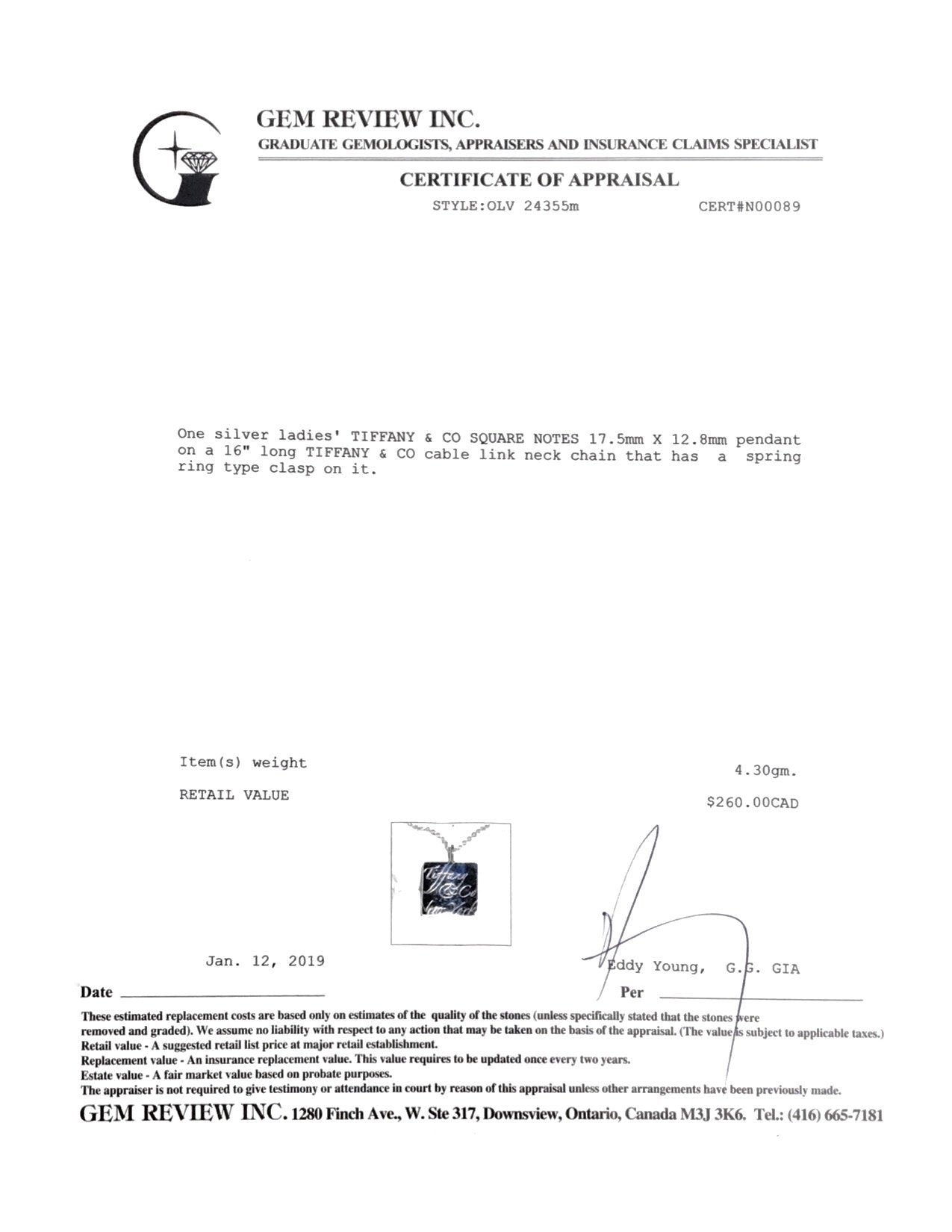 Tiffany & Co. Square Notes Pendant Necklace