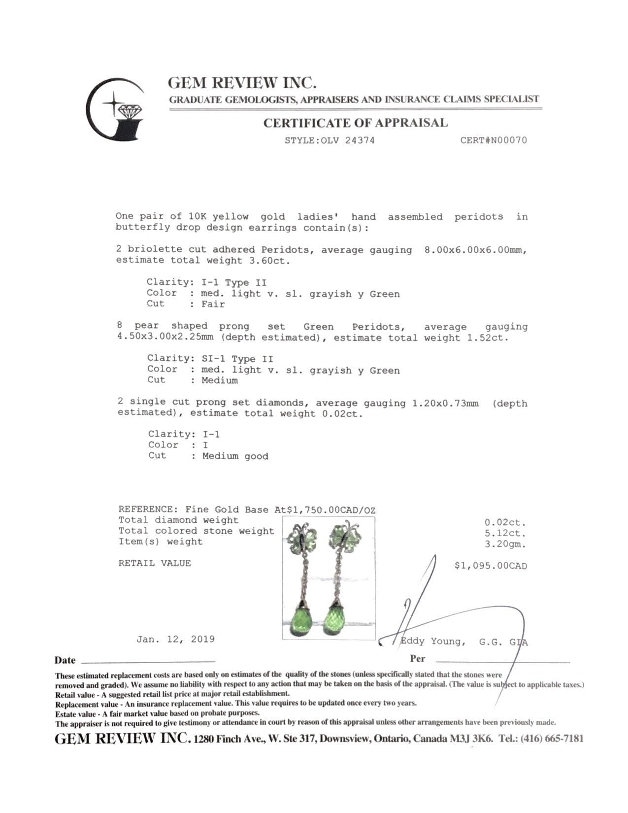 Peridot Butterfly Drop Earrings
