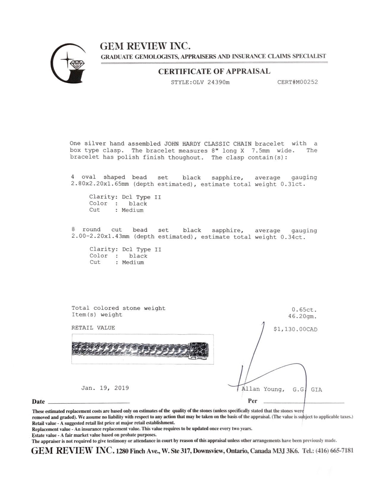 John Hardy Classic Chain Bracelet with Black Sapphires