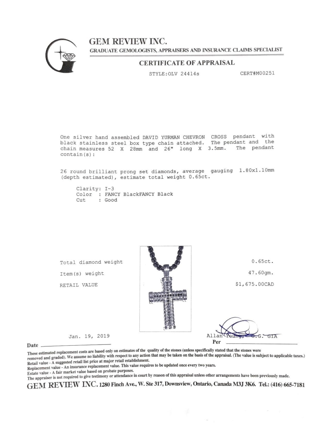 David Yurman Chevron Cross Pendant Necklace with Black Diamonds