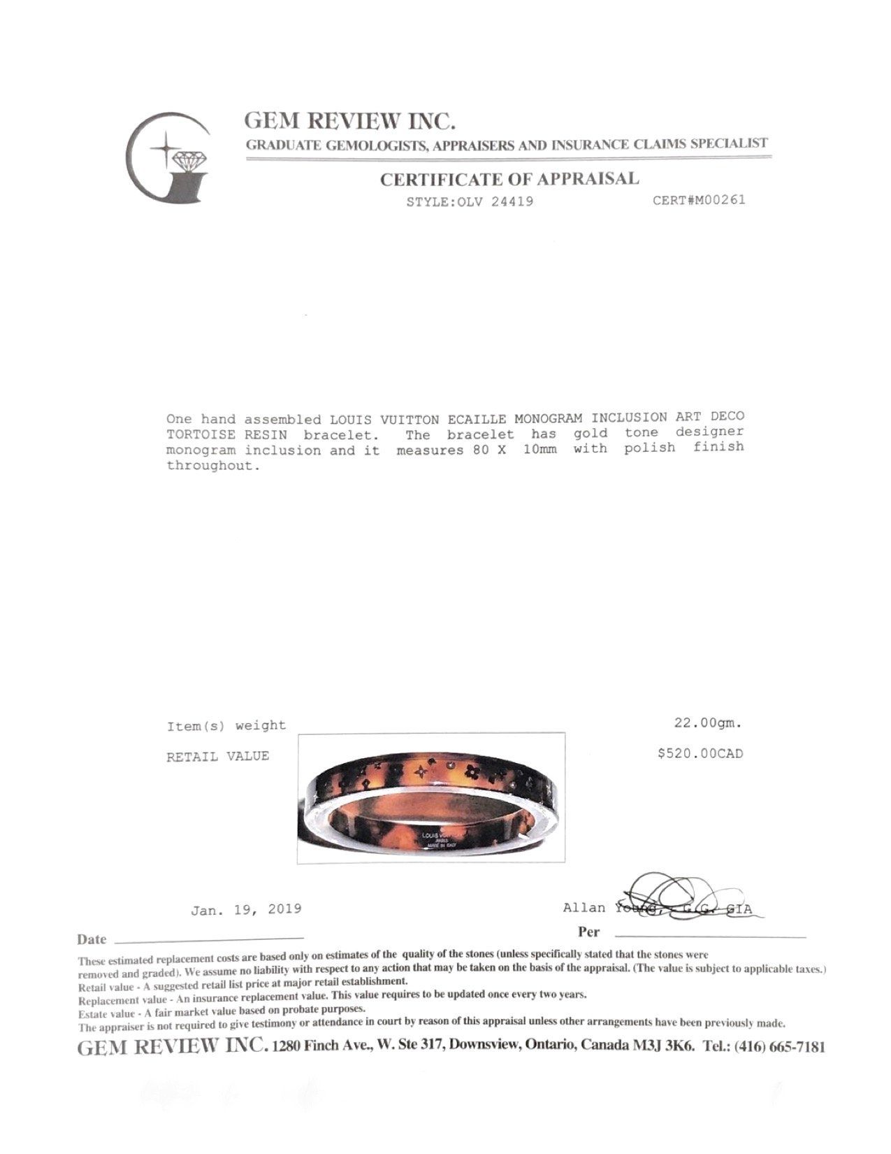 Louis Vuitton Ecaille Monogram Inclusion Art Deco Bracelet