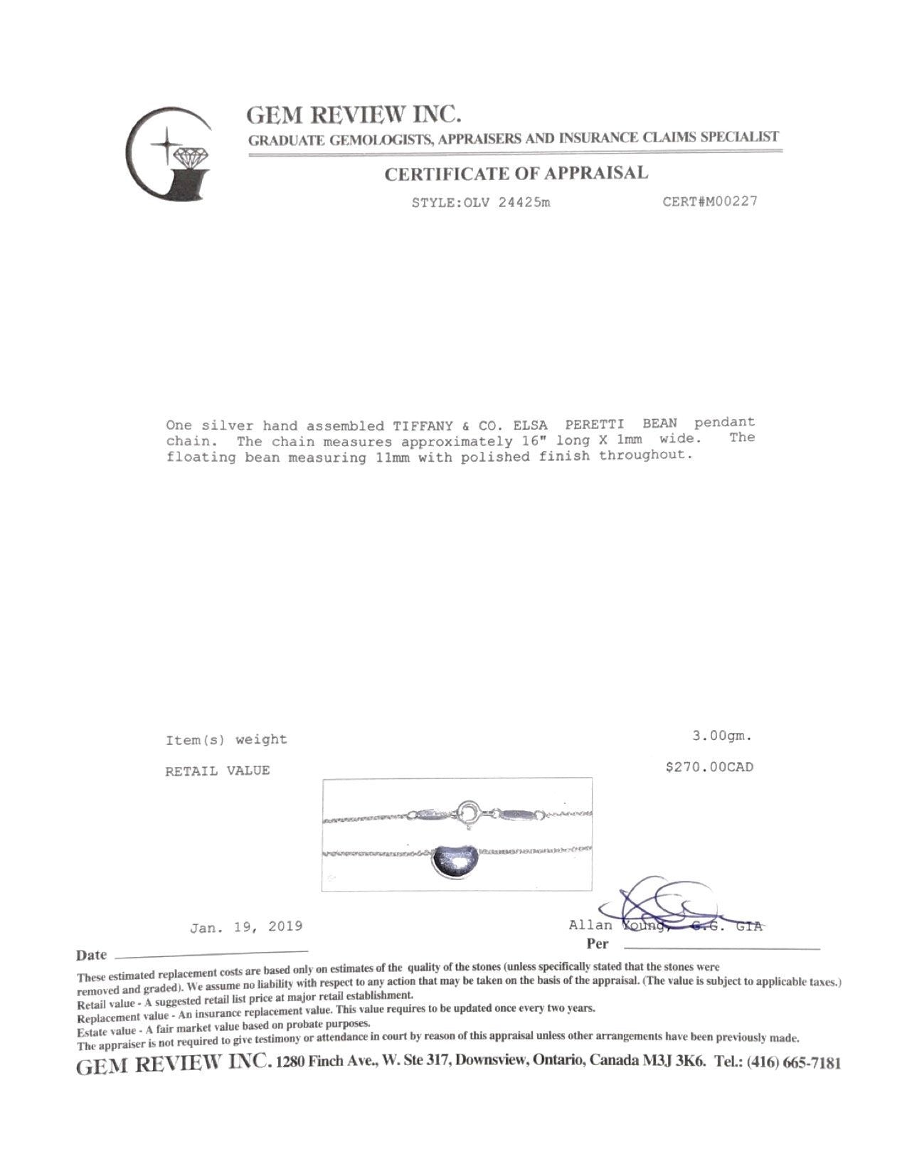 Tiffany & Co. Elsa Peretti Mini Bean Pendant Necklace