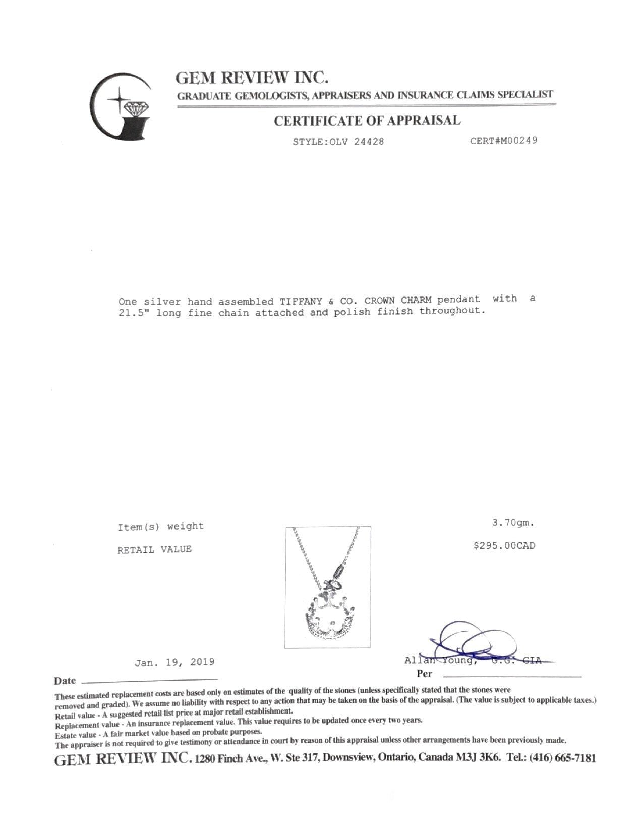 Tiffany & Co. Crown Charm Pendant Necklace